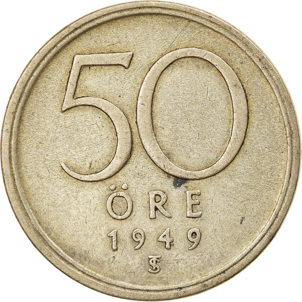 Coin, Sweden, Gustaf V, 50 Öre, 1949, VF(30-35), Silver, KM:817
