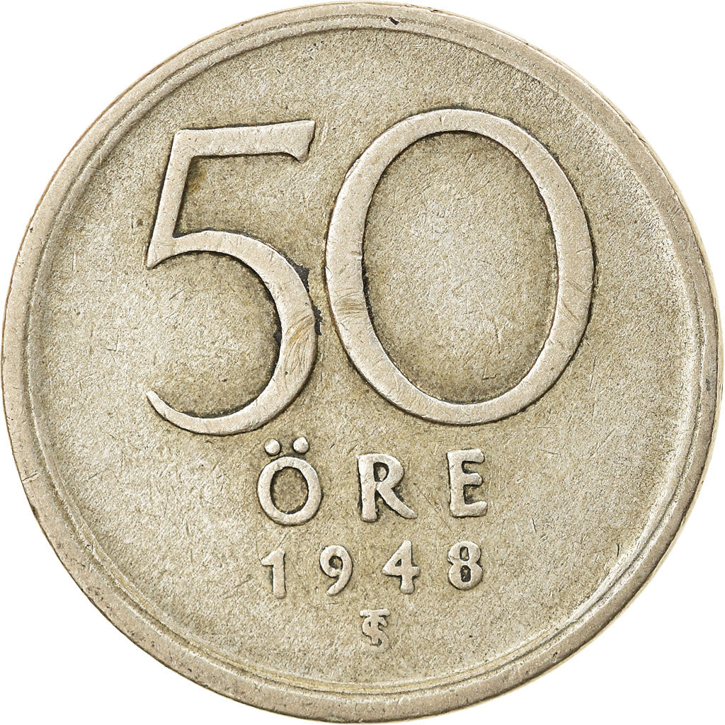 Coin, Sweden, Gustaf V, 50 Öre, 1948, VF(30-35), Silver, KM:817