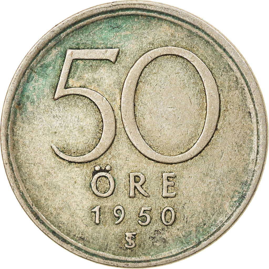 Coin, Sweden, Gustaf V, 50 Öre, 1950, EF(40-45), Silver, KM:817