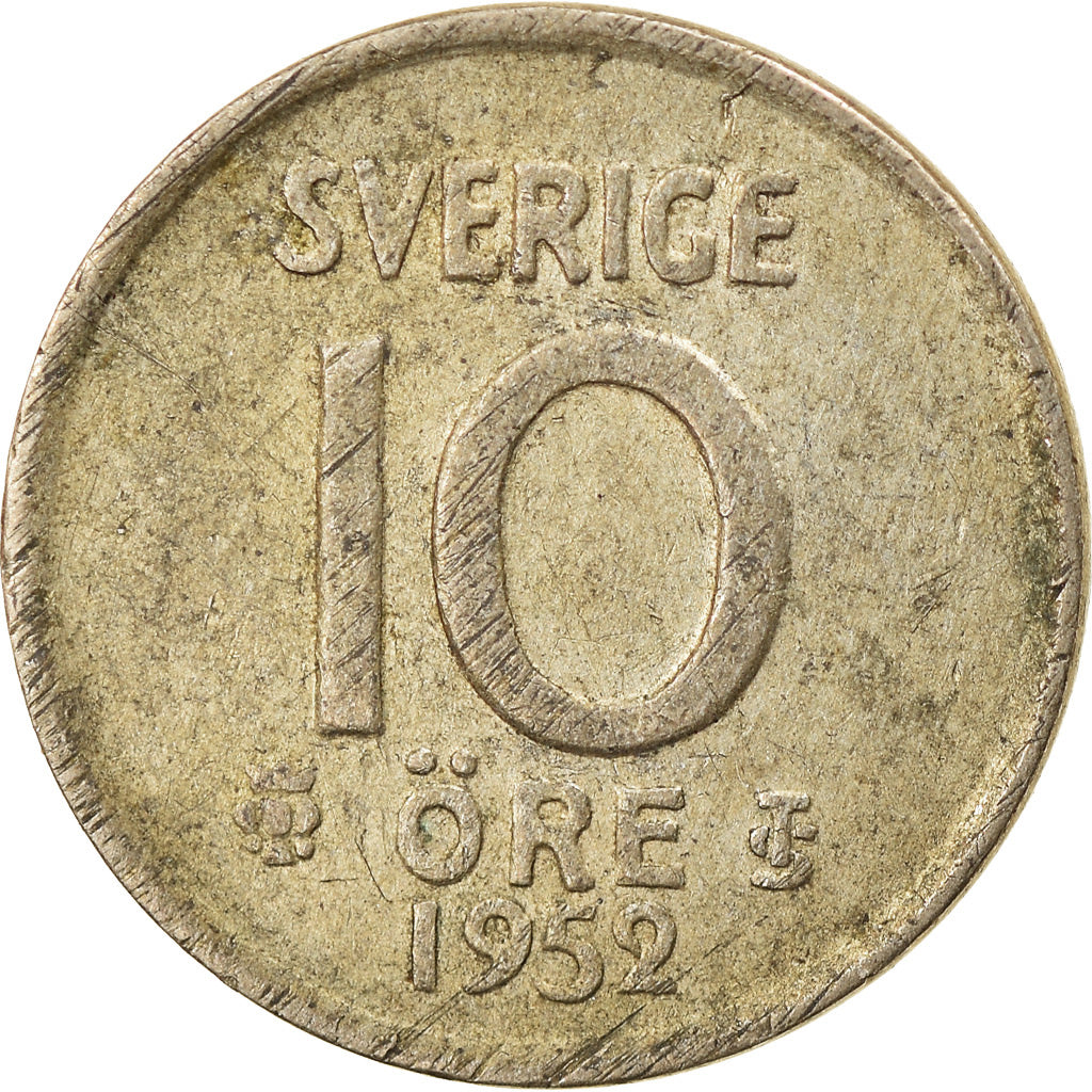 Coin, Sweden, Gustaf VI, 10 Öre, 1952, EF(40-45), Silver, KM:823