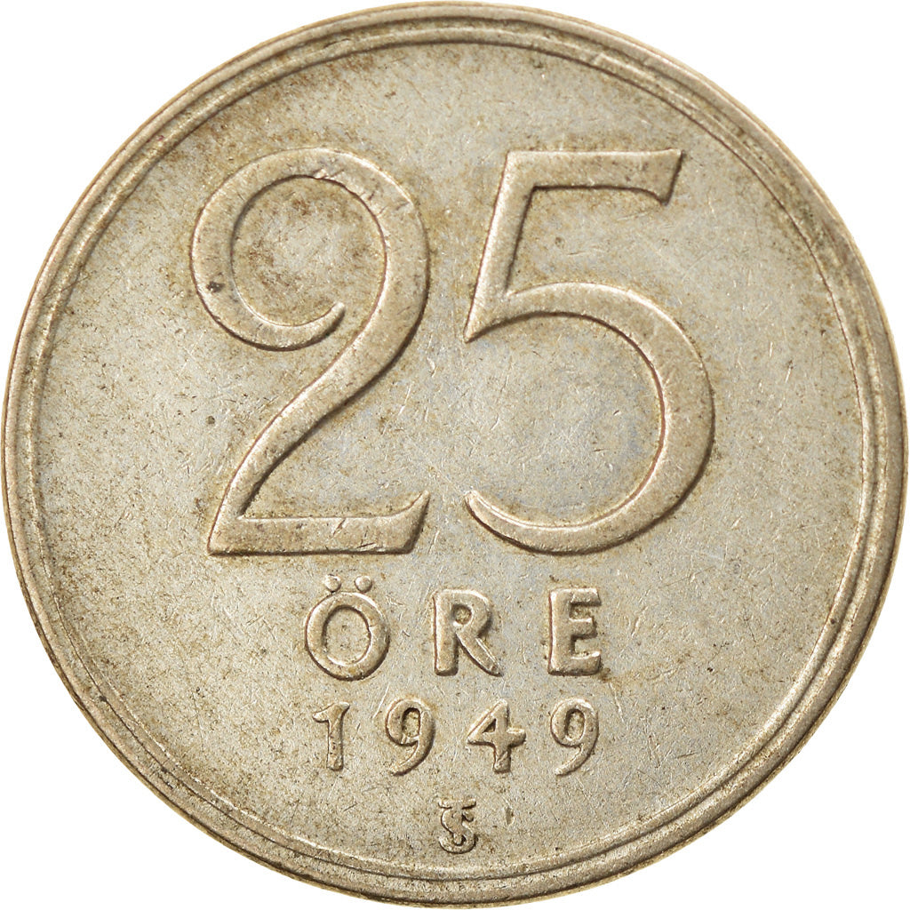 Coin, Sweden, Gustaf V, 25 Öre, 1949, EF(40-45), Silver, KM:816