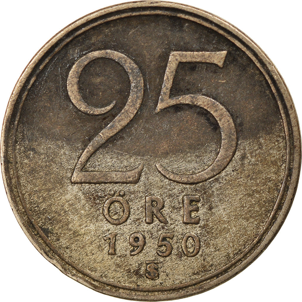Coin, Sweden, Gustaf V, 25 Öre, 1950, EF(40-45), Silver, KM:816