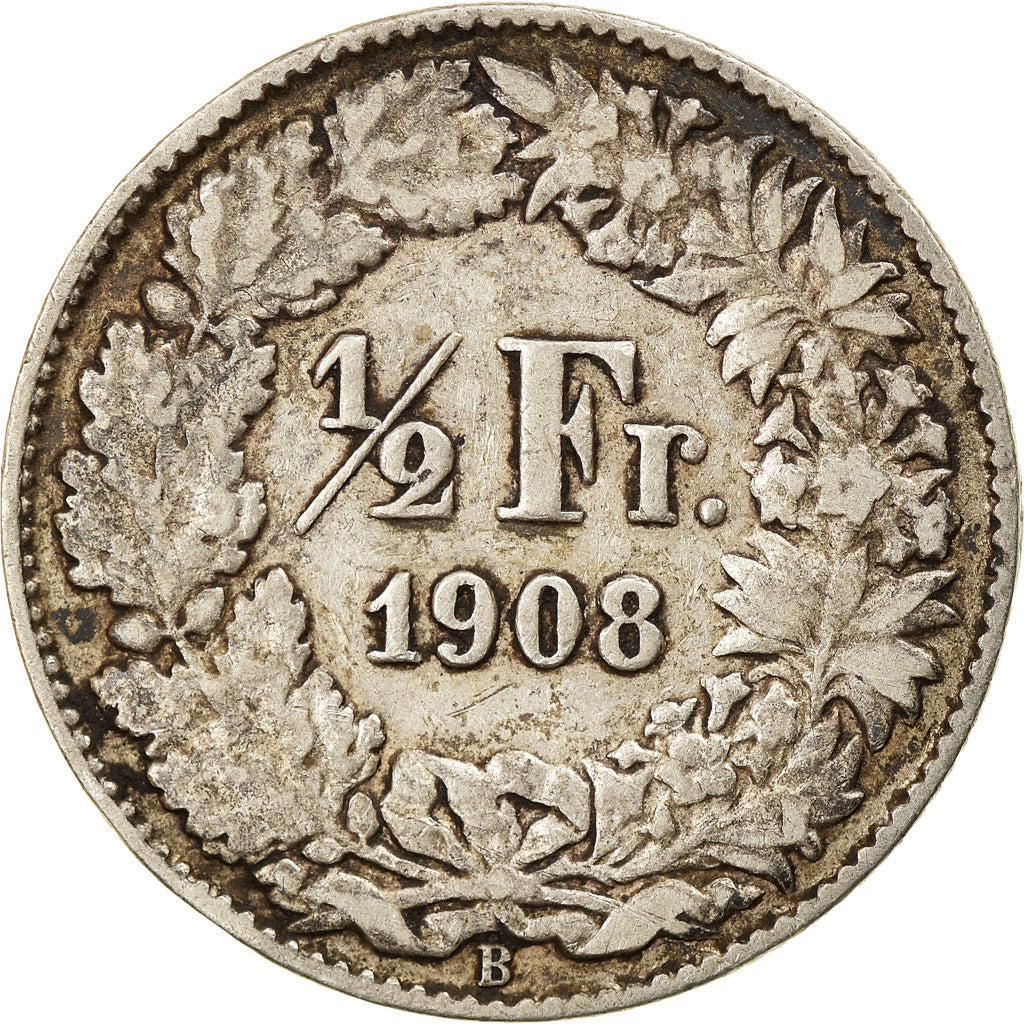 Moneta, Svizzera, 1/2 Franc, 1908, Bern, BB, Argento, KM:23