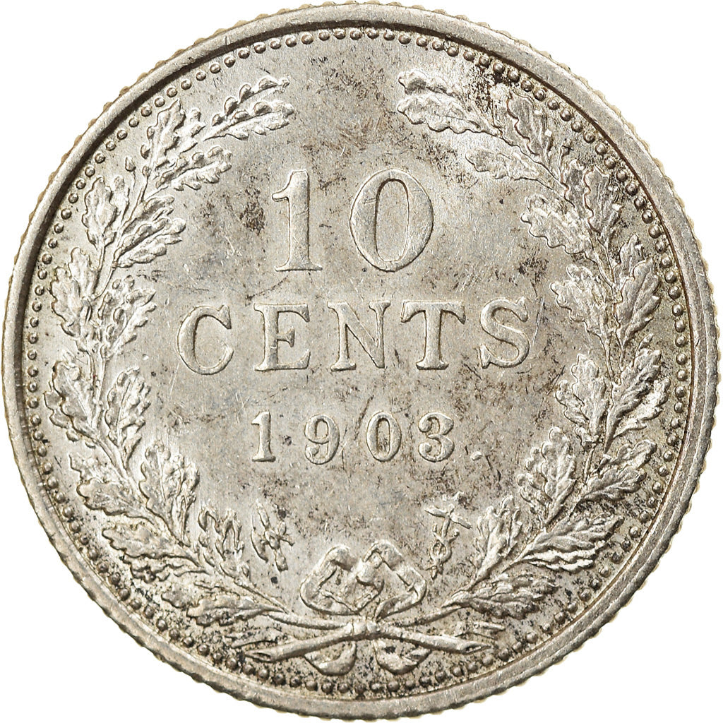 Moeda, Países Baixos, Wilhelmina I, 10 Cents, 1903, AU(50-53), Prata, KM:135