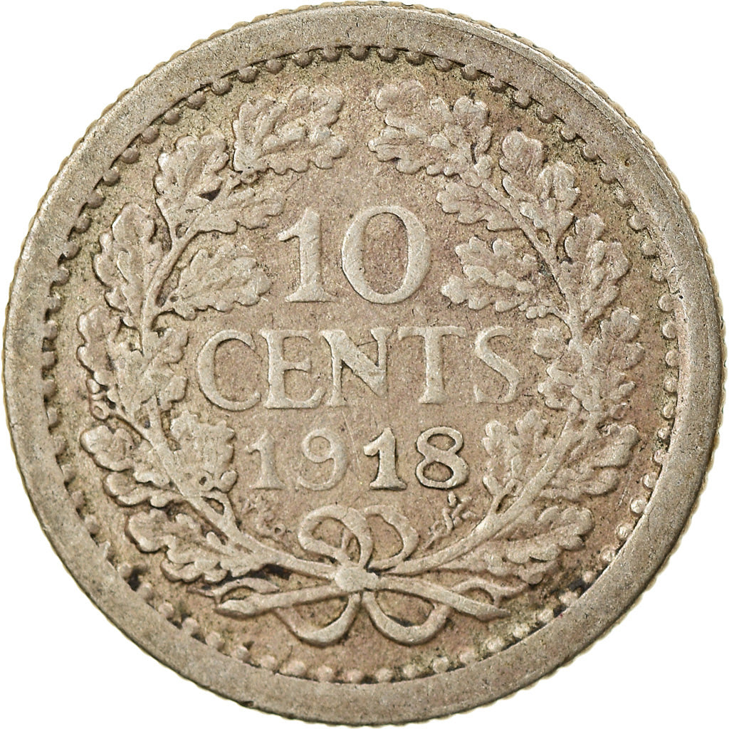 Coin, Netherlands, Wilhelmina I, 10 Cents, 1918, EF(40-45), Silver, KM:145