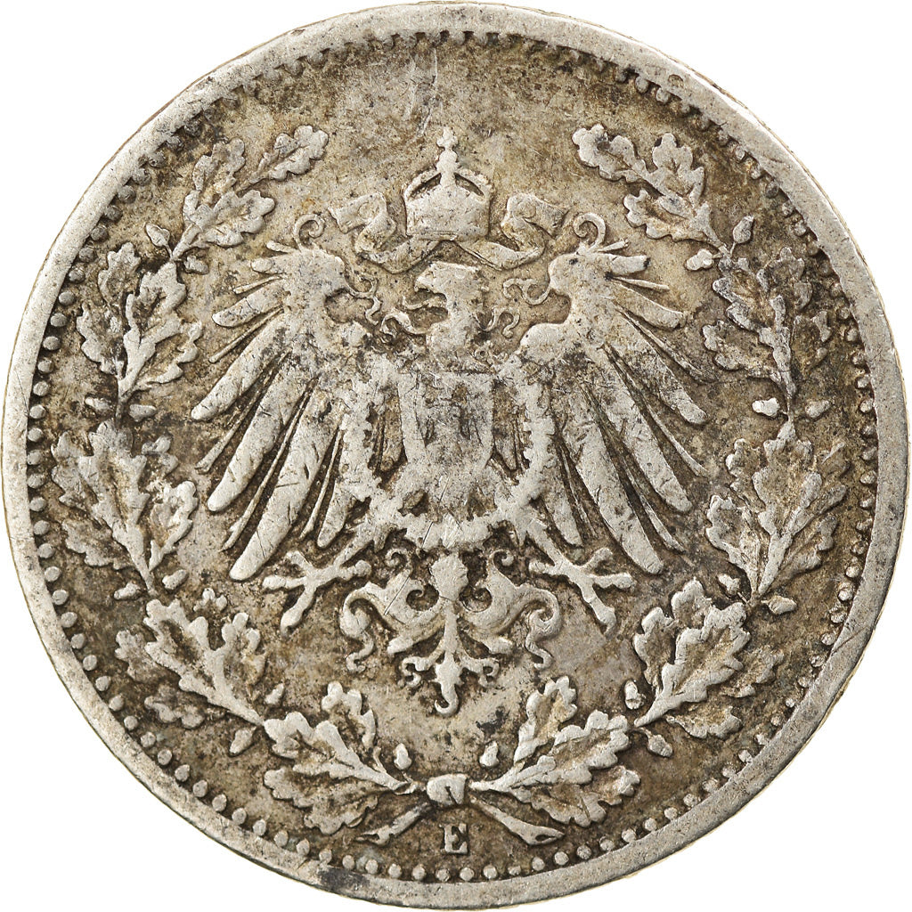 Munten, DUITSLAND - KEIZERRIJK, 1/2 Mark, 1905, Muldenhütten, FR+, Zilver