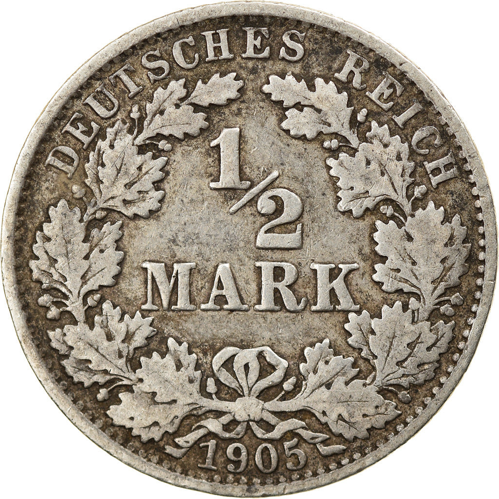 Munten, DUITSLAND - KEIZERRIJK, 1/2 Mark, 1905, Muldenhütten, FR+, Zilver