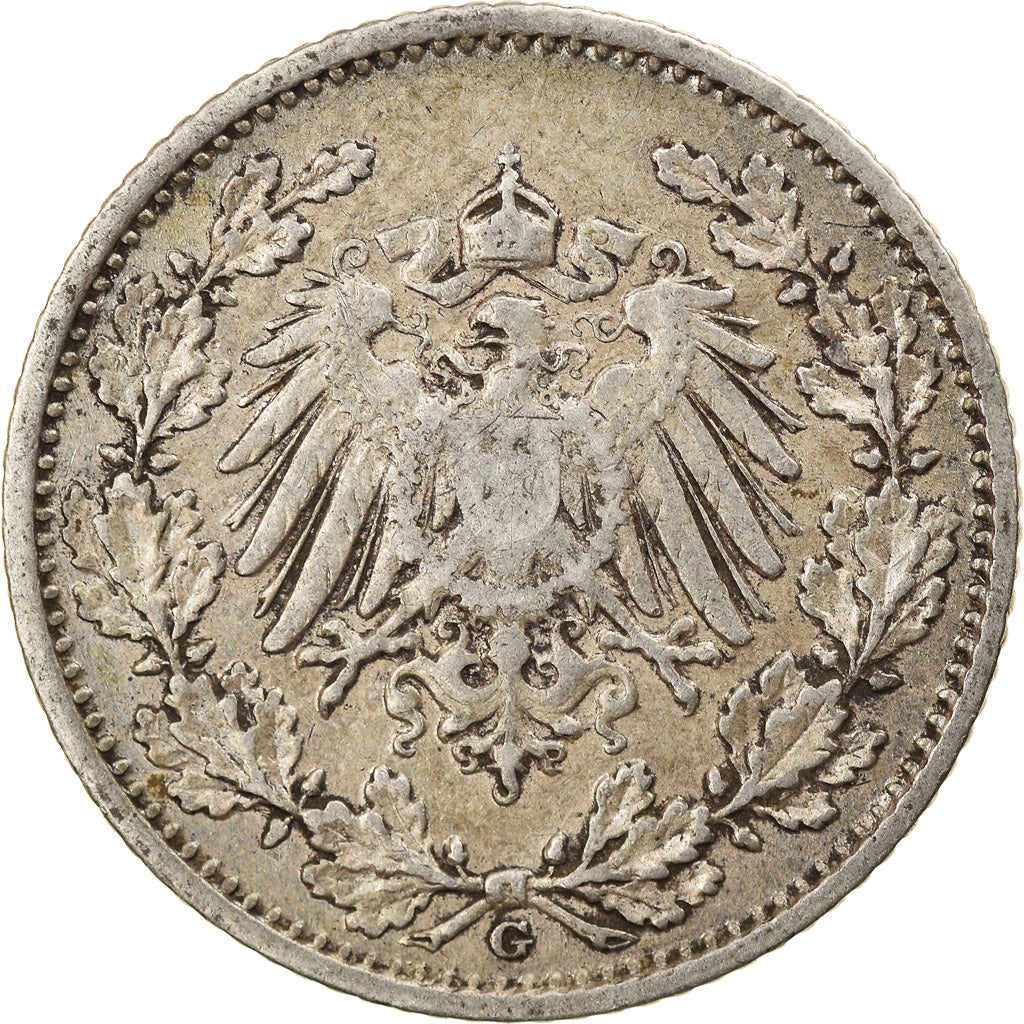 Coin, GERMANY - EMPIRE, 1/2 Mark, 1906, Karlsruhe, VF(30-35), Silver, KM:17