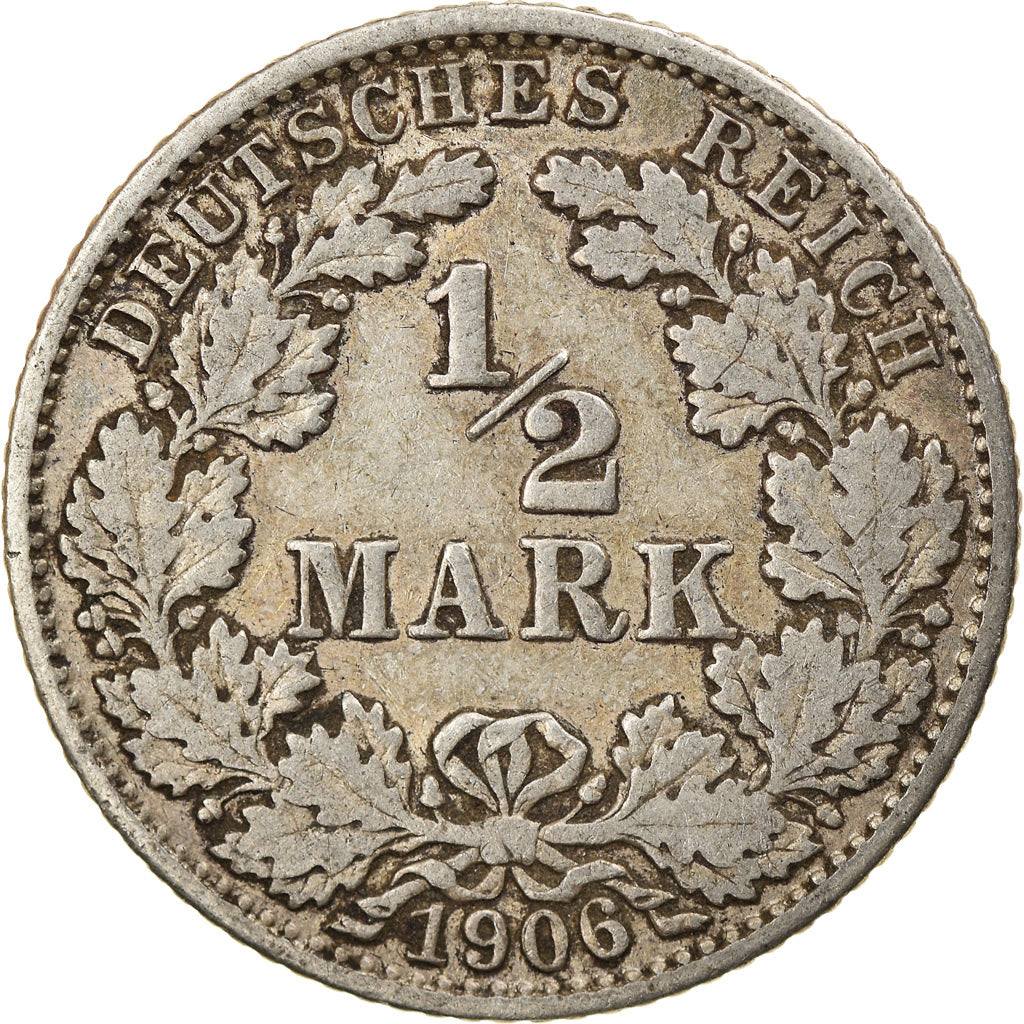Coin, GERMANY - EMPIRE, 1/2 Mark, 1906, Karlsruhe, VF(30-35), Silver, KM:17