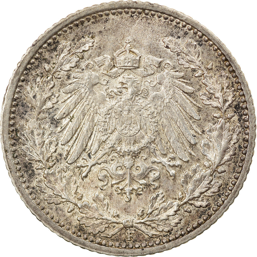Coin, GERMANY - EMPIRE, 1/2 Mark, 1915, Stuttgart, AU(50-53), Silver, KM:17