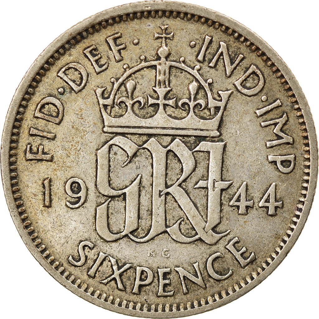 Coin, Great Britain, George VI, 6 Pence, 1944, AU(50-53), Silver, KM:852