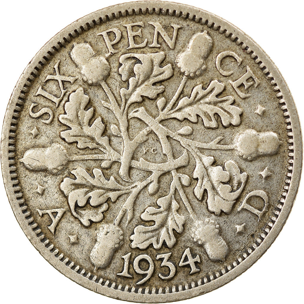 Coin, Great Britain, George V, 6 Pence, 1934, VF(30-35), Silver, KM:832