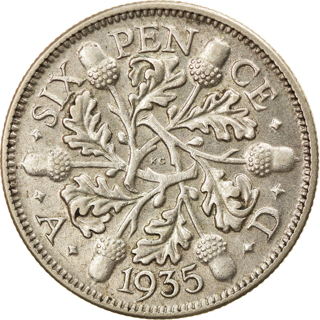 Coin, Great Britain, George V, 6 Pence, 1935, AU(50-53), Silver, KM:832