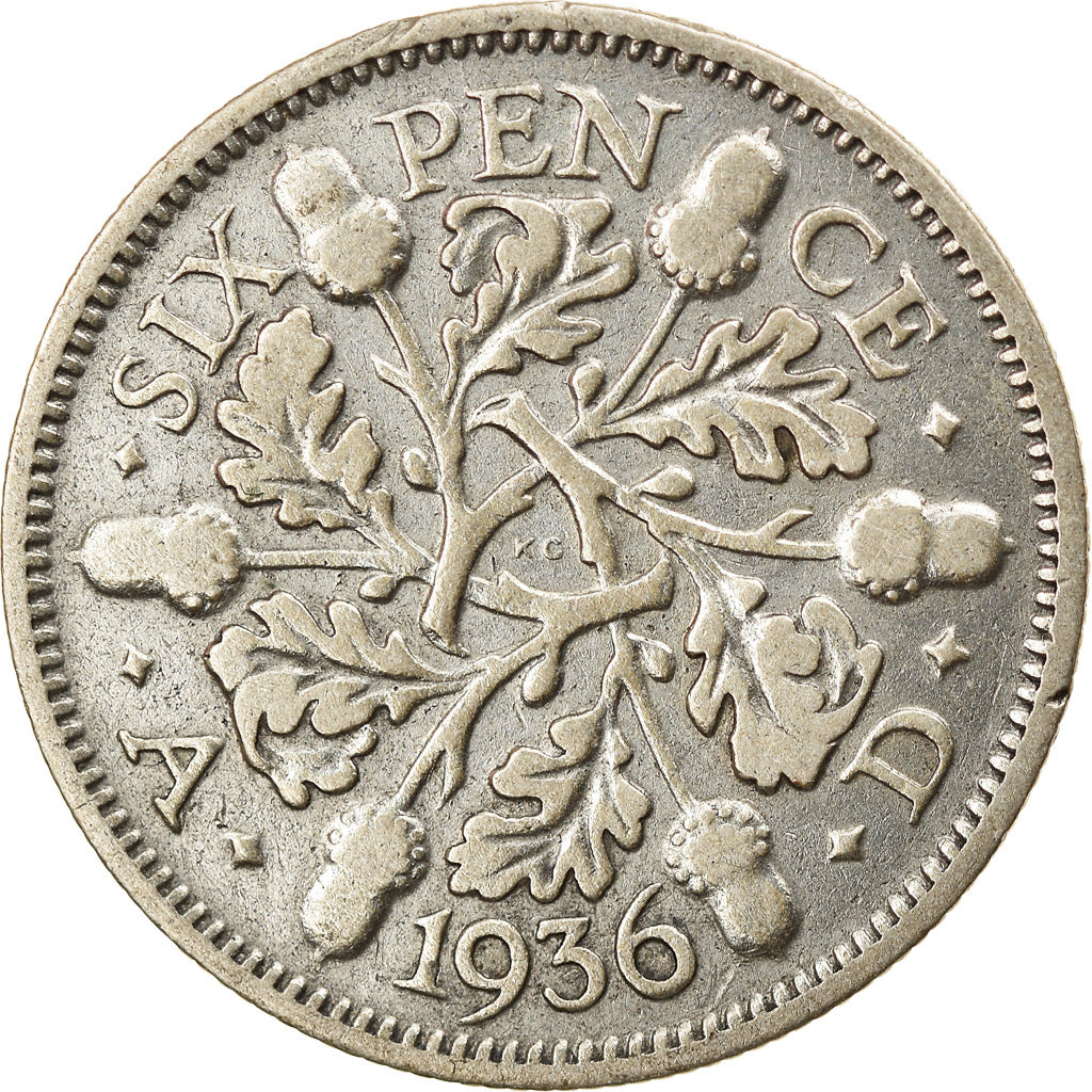 Coin, Great Britain, George V, 6 Pence, 1936, VF(30-35), Silver, KM:832