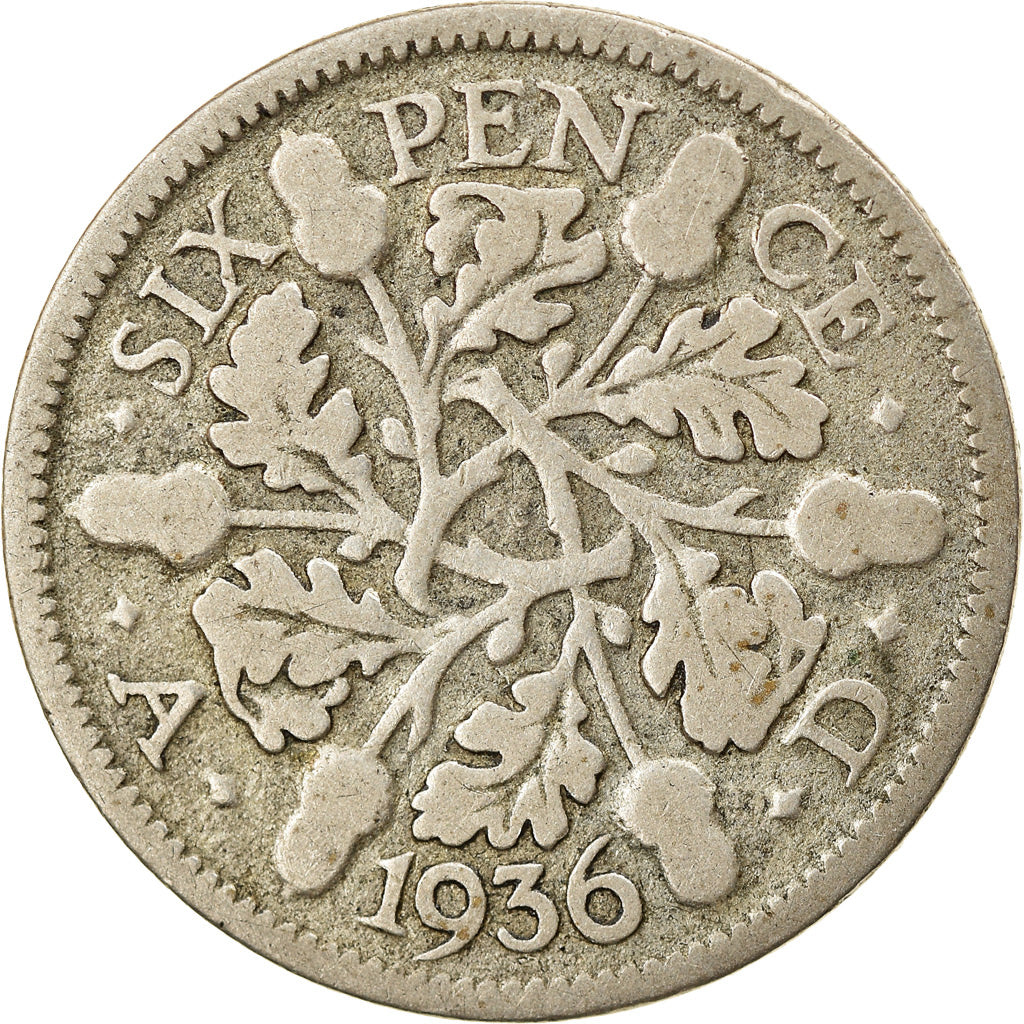 Coin, Great Britain, George V, 6 Pence, 1936, VF(20-25), Silver, KM:832