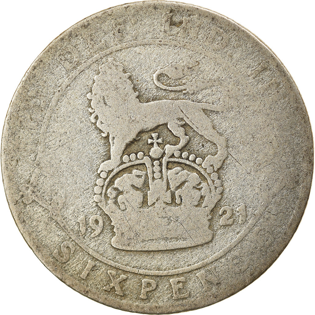 Moneda, Gran Bretaña, George V, 6 Pence, 1921, BC, Plata, KM:815a.1