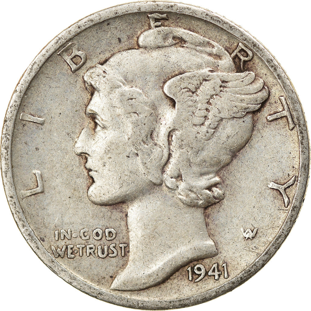 Coin, United States, Mercury Dime, Dime, 1941, U.S. Mint, San Francisco