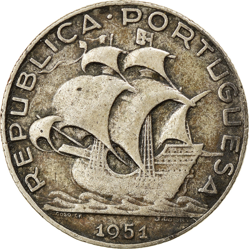 Coin, Portugal, 2-1/2 Escudos, 1951, VF(30-35), Silver, KM:580