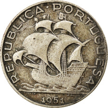 Coin, Portugal, 2-1/2 Escudos, 1951, VF(30-35), Silver, KM:580