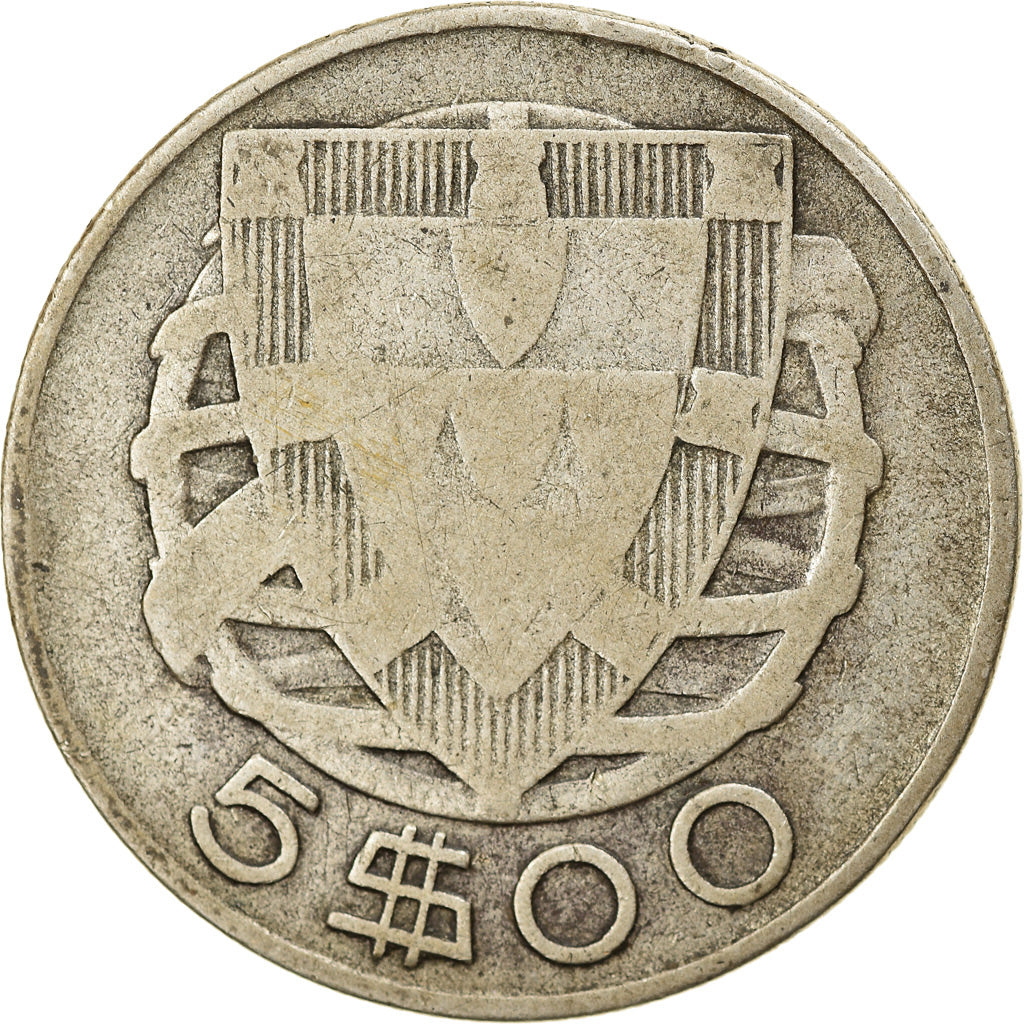 Coin, Portugal, 5 Escudos, 1942, VF(30-35), Silver, KM:581