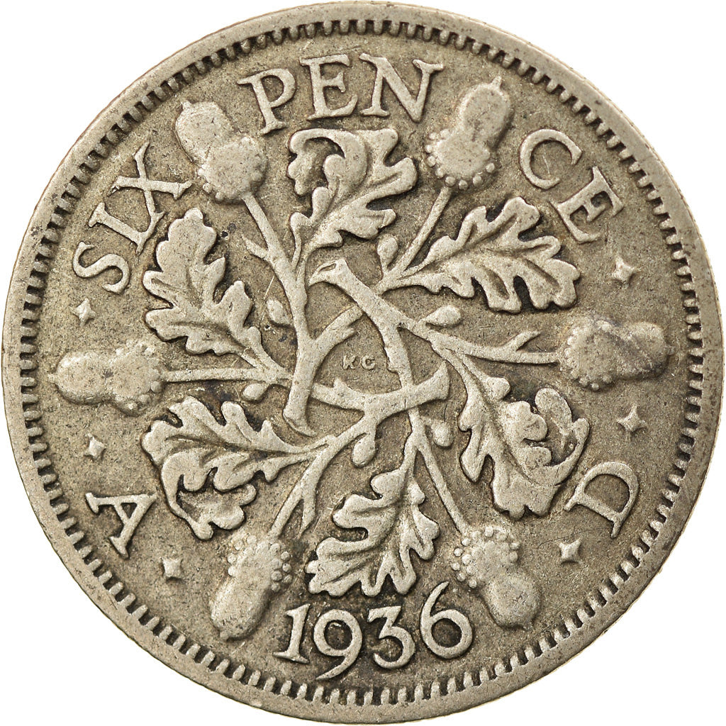 Coin, Great Britain, George V, 6 Pence, 1936, VF(30-35), Silver, KM:832