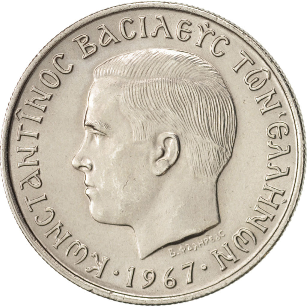 Coin, Greece, Constantine II, 2 Drachmai, 1967, EF(40-45), Copper-nickel, KM:90