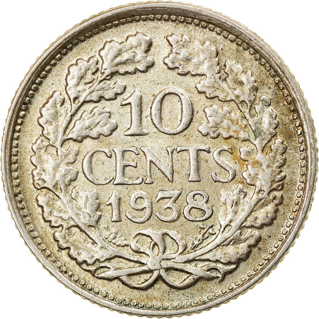 Munten, Nederland, Wilhelmina I, 10 Cents, 1938, ZF+, Zilver, KM:163