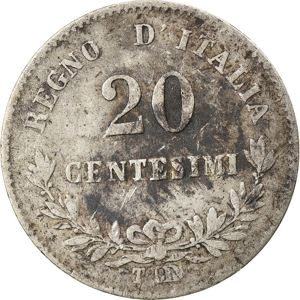 Monnaie, Italie, Vittorio Emanuele II, 20 Centesimi, 1863, Torino, TB, Argent