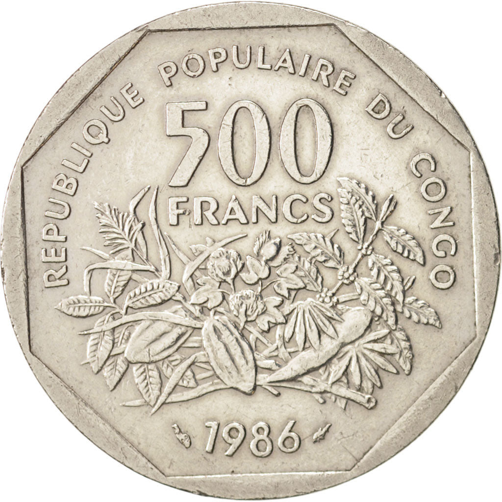 Congo Republic, 500 Francs, 1986, Paris, AU(50-53), Copper-nickel, KM:4
