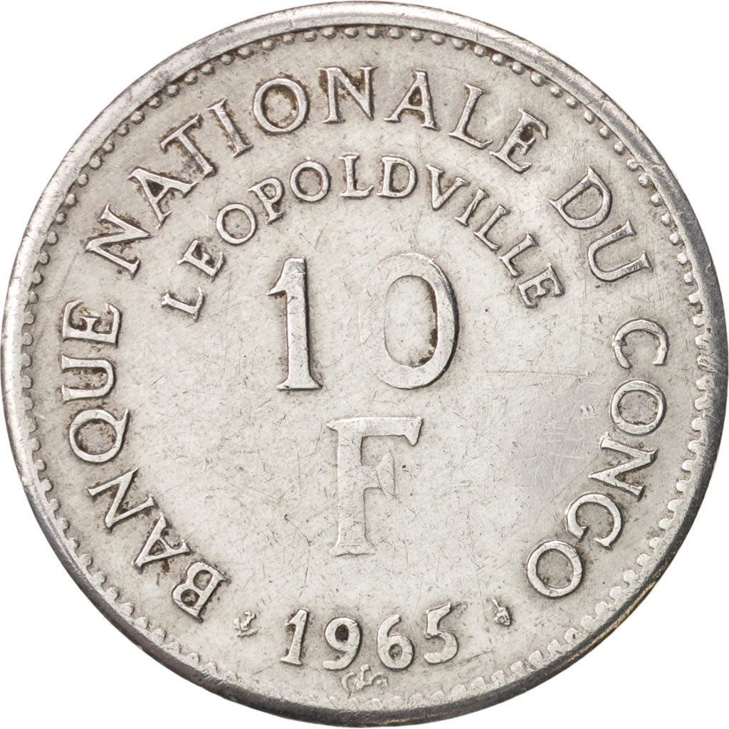 CONGO, DEMOCRATIC REPUBLIC, 10 Francs, 1965, Brussels,AU(50-53), KM:1