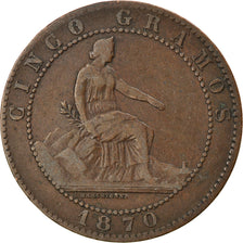 Moneda, España, Provisional Government, 5 Centimos, 1870, Barcelona, BC+
