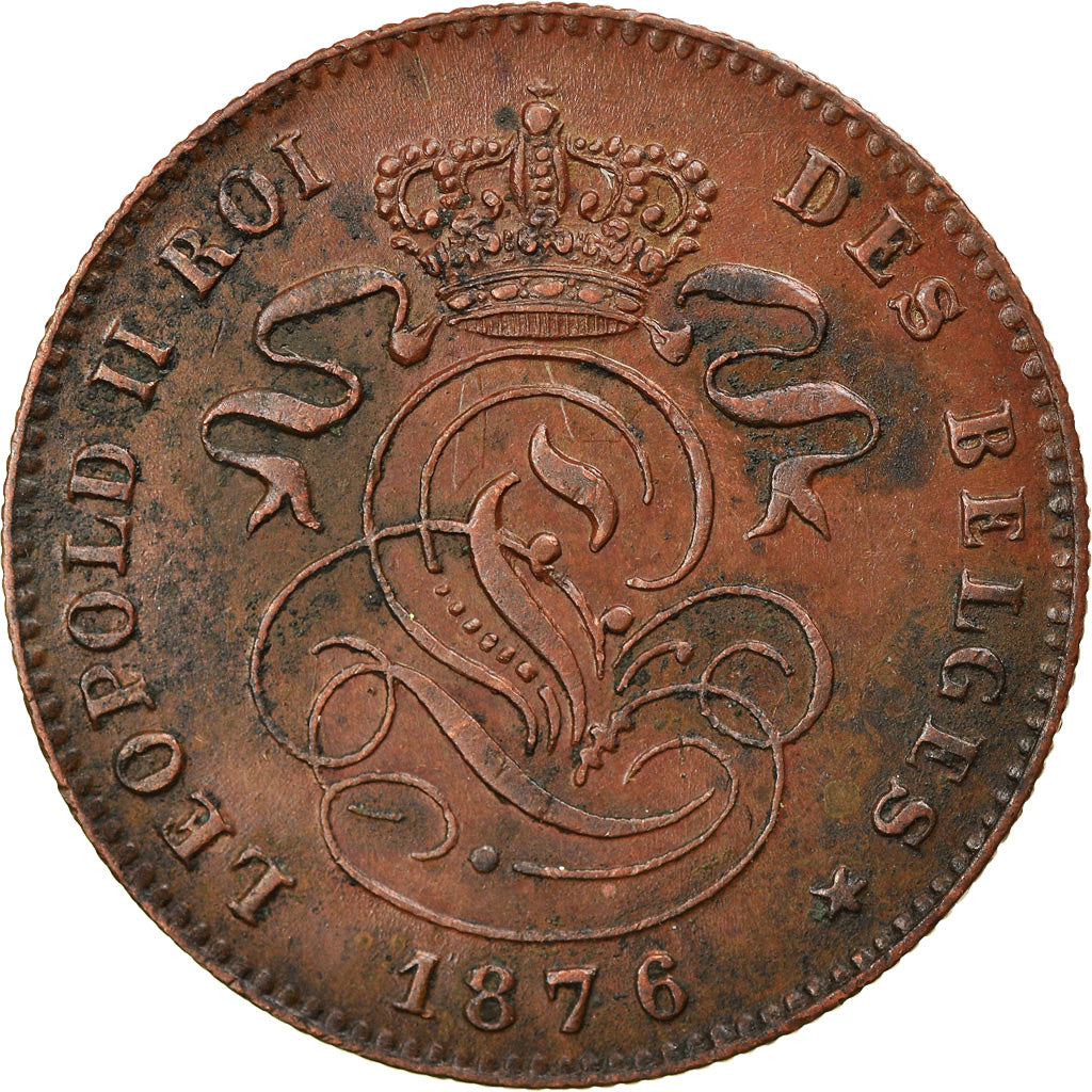 Coin, Belgium, Leopold II, 2 Centimes, 1876, AU(50-53), Copper, KM:35.1