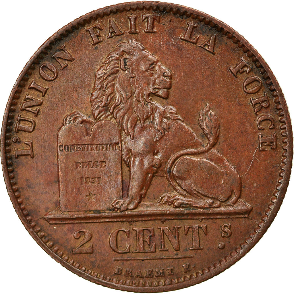 Coin, Belgium, Leopold II, 2 Centimes, 1876, AU(50-53), Copper, KM:35.1