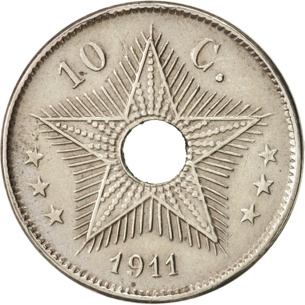 Coin, Belgian Congo, 10 Centimes, 1911, Heaton, AU(50-53), Copper-nickel, KM:18