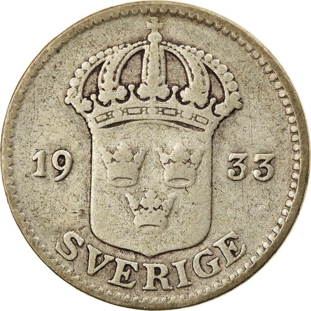 Moneta, Svezia, Gustaf V, 25 Öre, 1933, BB, Argento, KM:785