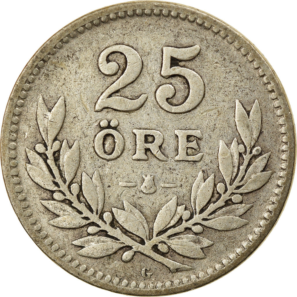 Moneta, Svezia, Gustaf V, 25 Öre, 1933, BB, Argento, KM:785