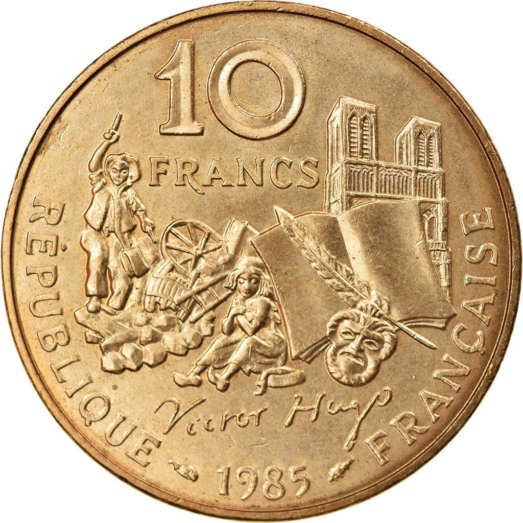 Moneta, Francia, Victor Hugo, 10 Francs, 1985, BB+, Nichel-bronzo, KM:956