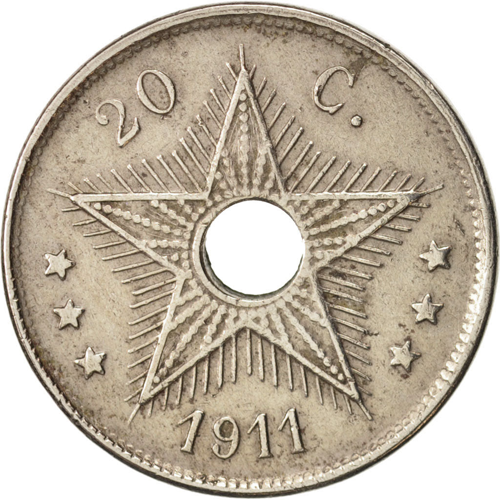 Belgisch-Kongo, 20 Centimes, 1911, SS+, Copper-nickel, KM:19