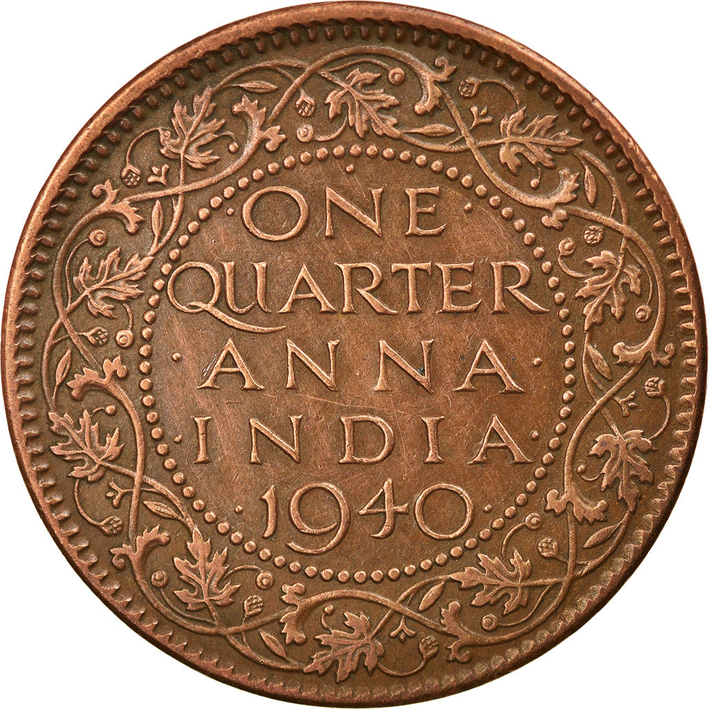 Coin, INDIA-BRITISH, George VI, 1/4 Anna, 1940, Bombay, AU(55-58), Bronze