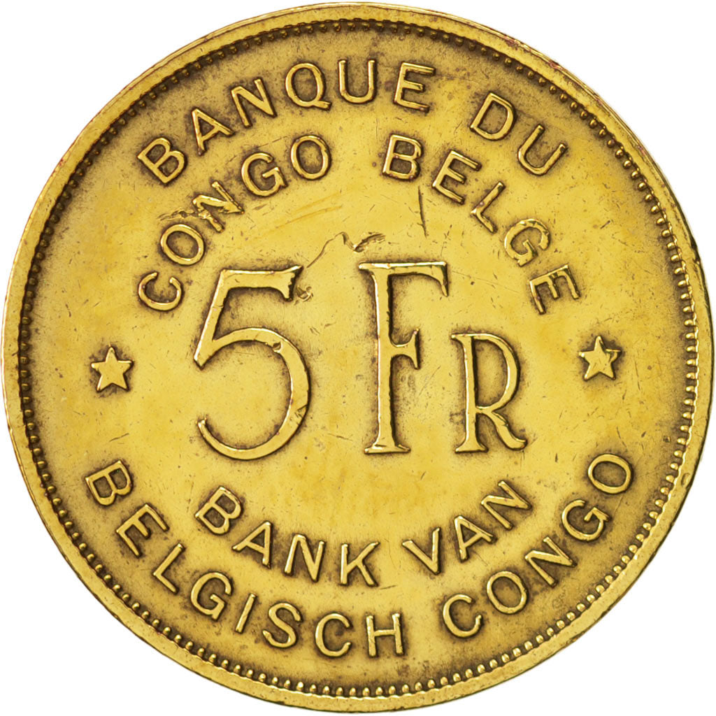 Belgisch-Kongo, 5 Francs, 1947, VZ, Brass, KM:29