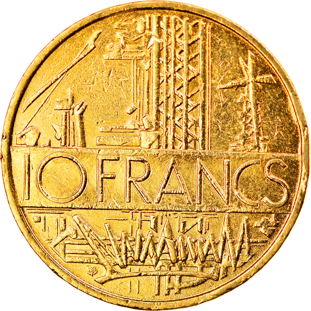 Moneda, Francia, 10 Francs, 1976, MBC, Golden brass, Gadoury:814