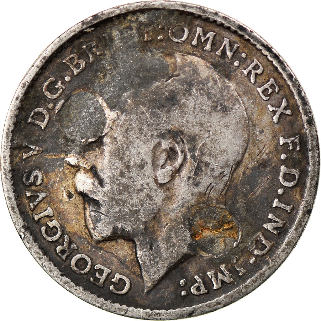 Moneda, Gran Bretaña, George V, 3 Pence, 1913, BC, Plata, KM:813