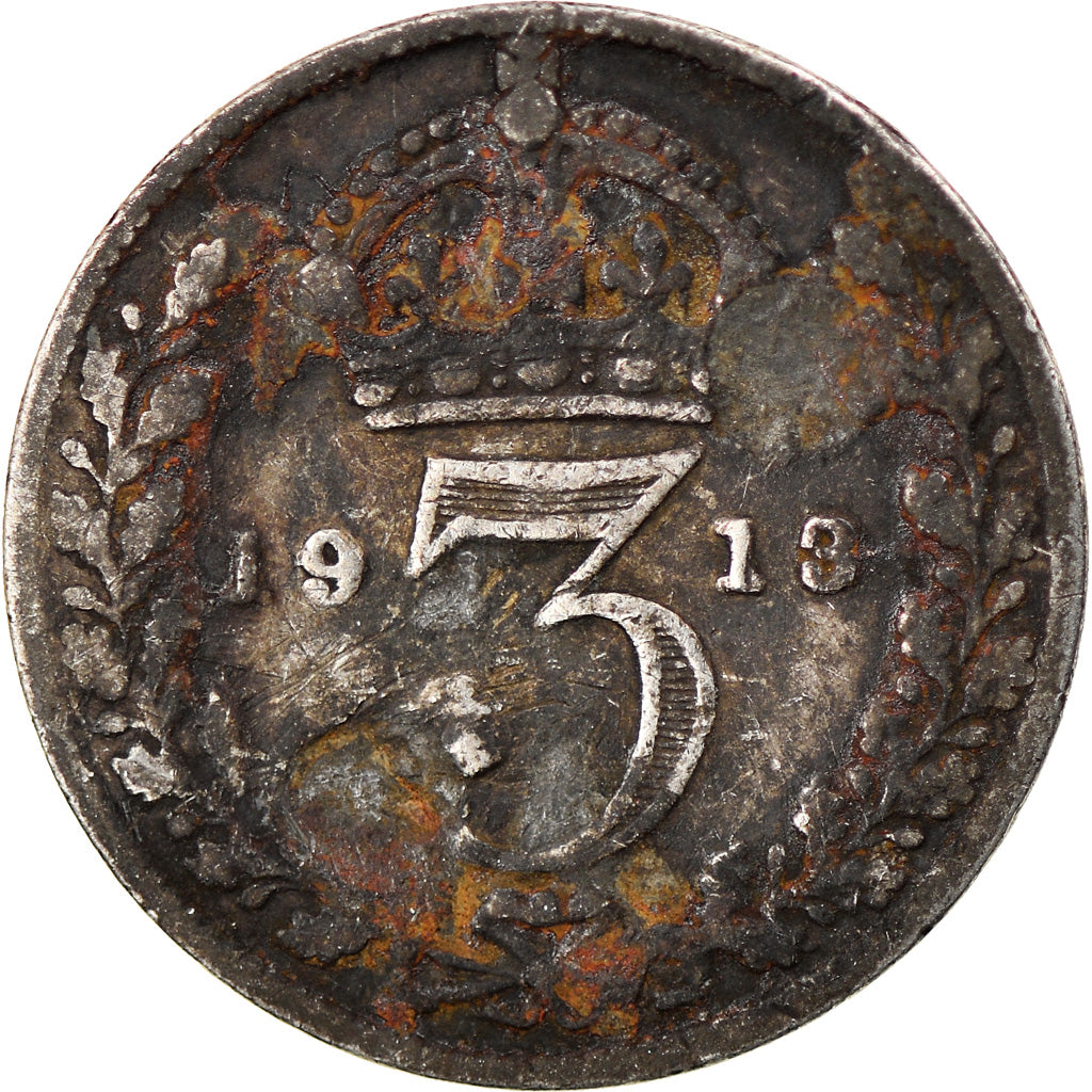 Moneda, Gran Bretaña, George V, 3 Pence, 1913, BC, Plata, KM:813