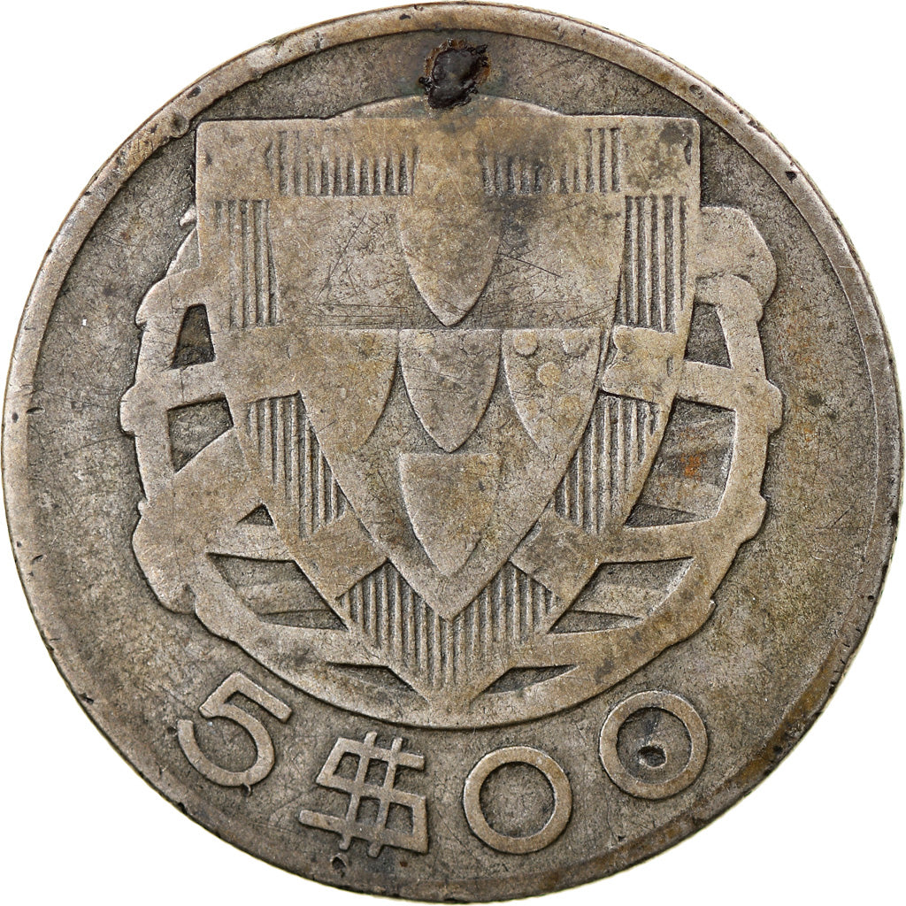 Coin, Portugal, 5 Escudos, 1933, VF(30-35), Silver, KM:581