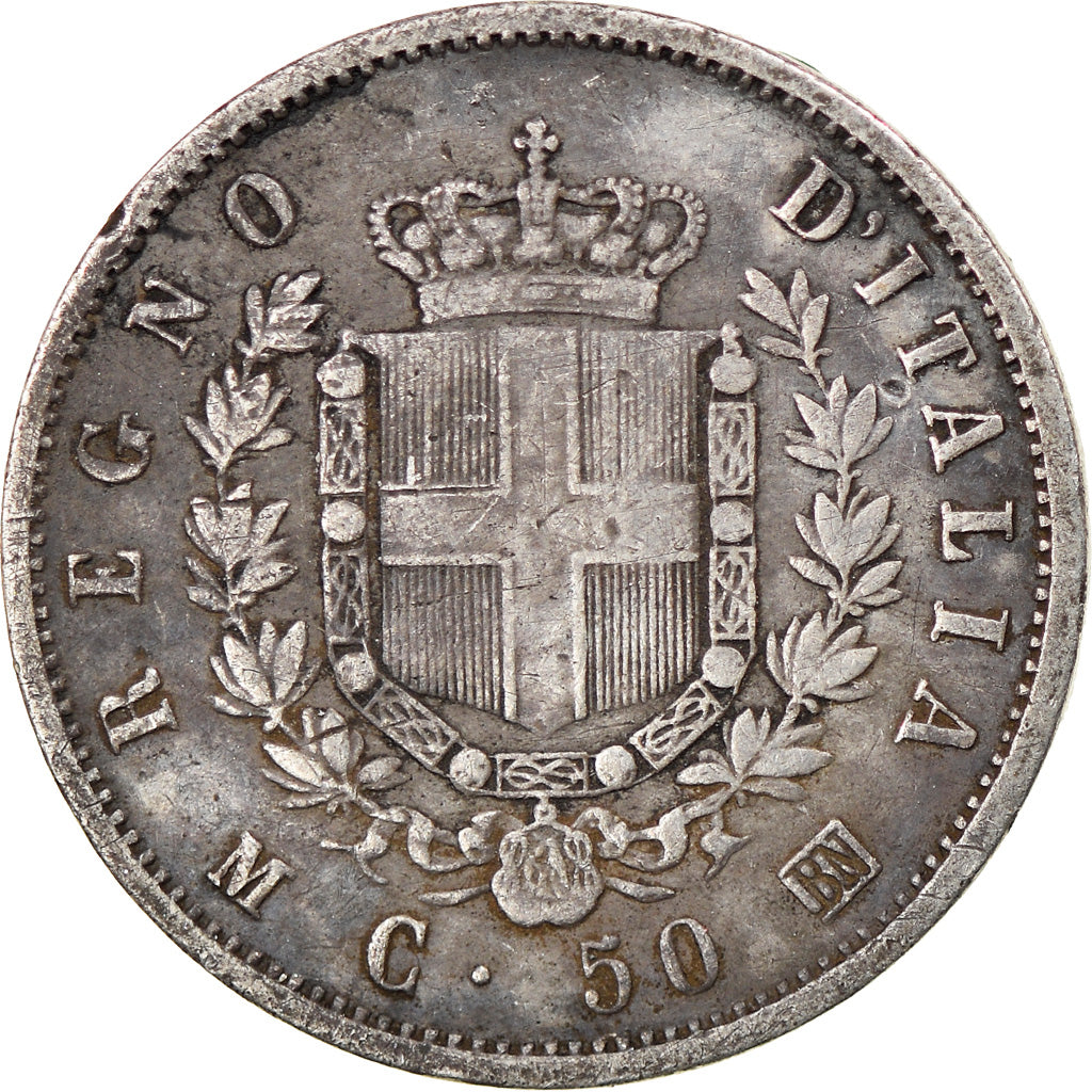Coin, Italy, Vittorio Emanuele II, 50 Centesimi, 1863, Milan, EF(40-45), Silver