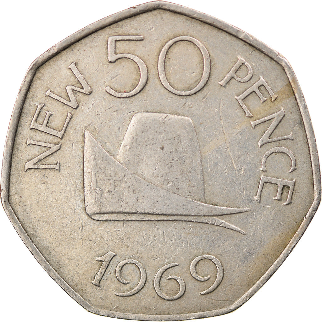 Moneta, Guernsey, Elizabeth II, 50 New Pence, 1969, BB, Rame-nichel, KM:25