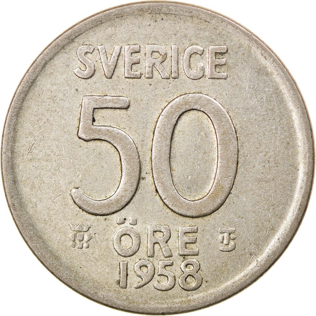 Coin, Sweden, Gustaf VI, 50 Öre, 1958, EF(40-45), Silver, KM:825