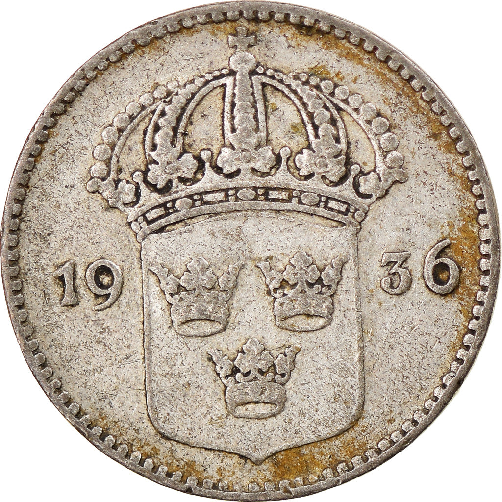 Coin, Sweden, Gustaf V, 10 Öre, 1936, EF(40-45), Silver, KM:780