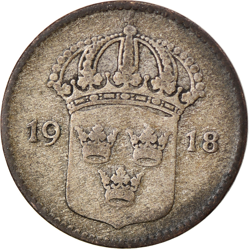 Coin, Sweden, Gustaf V, 10 Öre, 1918, EF(40-45), Silver, KM:780