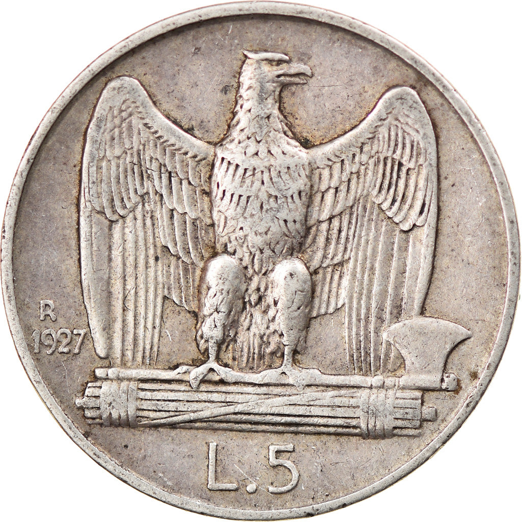 Coin, Italy, Vittorio Emanuele III, 5 Lire, 1927, Rome, EF(40-45), Silver